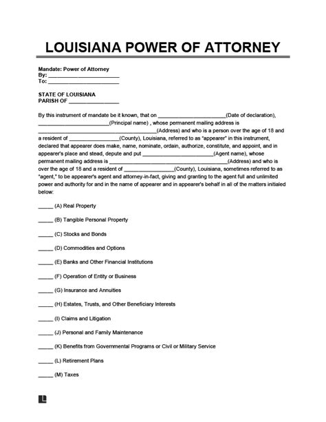 Free Louisiana General Power Of Attorney Form Pdf Word