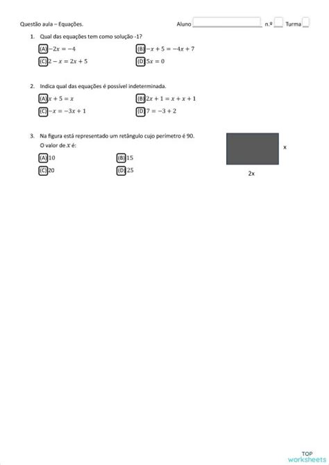 Qa2 Equações Recordar Ficha Interativa Topworksheets