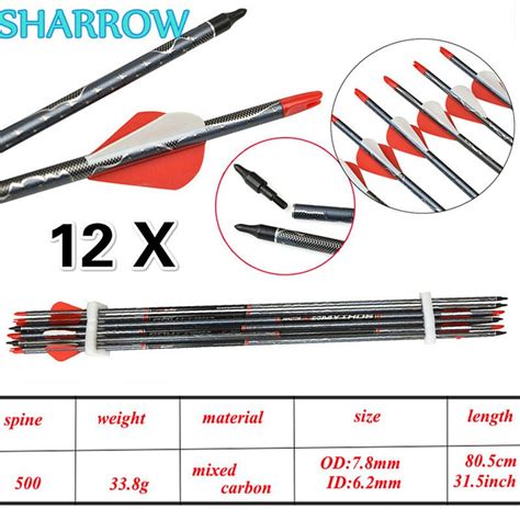 12pcs 30 Archery Carbon Arrow Spine 500 Carbon Arrows With Replaceable