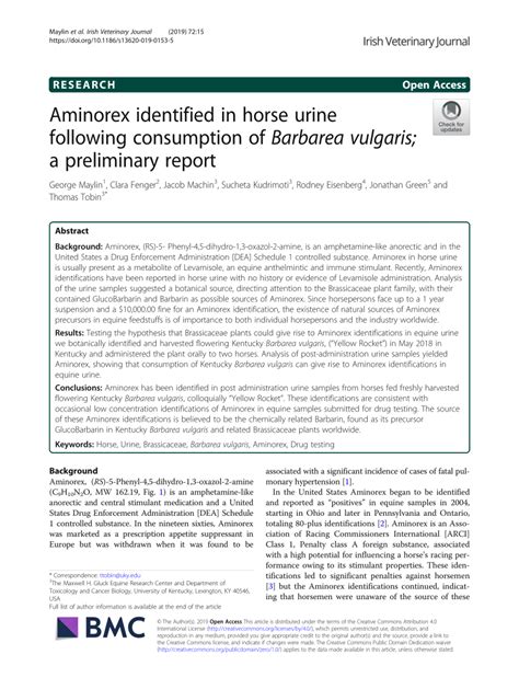 Pdf Aminorex Identified In Horse Urine Following Consumption Of