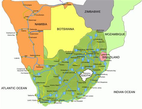 Detailed Highways Map Of South Africa South Africa Detailed Highways