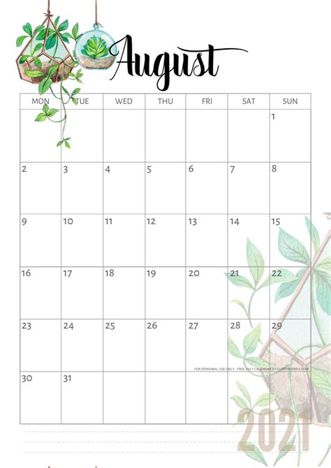 2021 Calendar Free Printable Plants Theme Cute Freebies For You