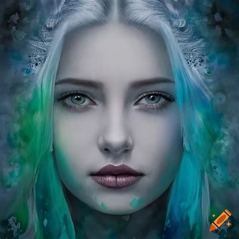 Detailed Portrait Of A Girl With Half White Half Green Hair