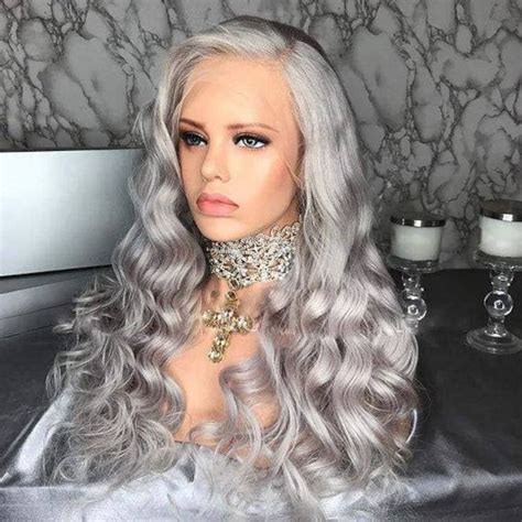 Silver Gray Human Hair Lace Front Wigs Graycurly Wavy Etsy