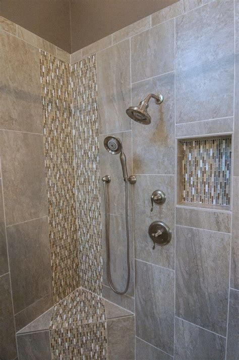 Master Bath Suite Tile Shower Waterfall Mosaic Niche Handheld Rainhead
