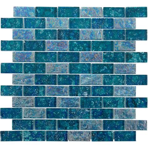 Laguna Iridescent Aquamarine 1x2 Brick Polished Glass Mosaic Tile Glass Tile Glass Mosaic