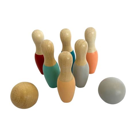 Wooden Bowling Sets 8pc Set Coloured Base