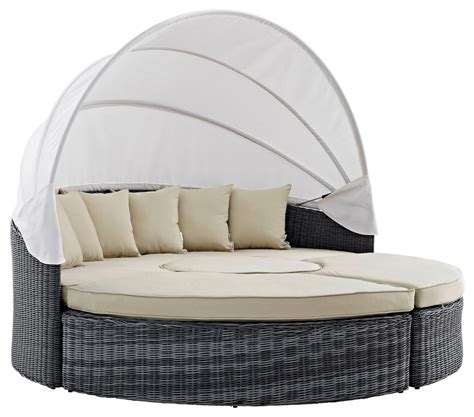 Modern Contemporary Outdoor Patio Canopy Umbrella Daybed Sofa Beige