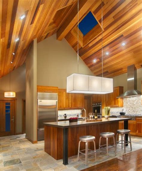 dapur cantik  bersih  desain plafon kayu gypsum minimalis