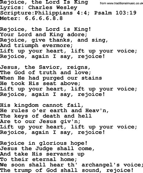 Rejoice The Lord Is King Lyrics Charles Wesley Lyricswalls