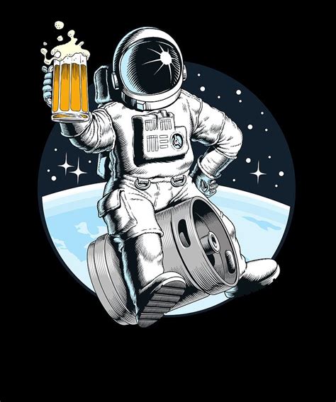 Beer Drinking Astronaut Funny Lager Alcohol Digital Art By Jonathan