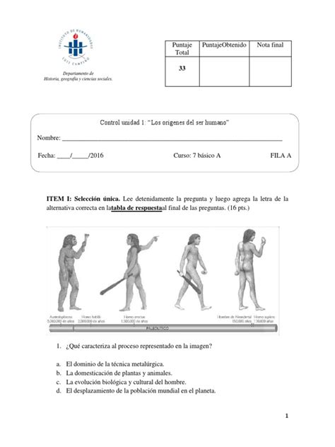 Prueba 7 Basico Prehistoria Del Ser Humano Homo Sapiens Neolítico