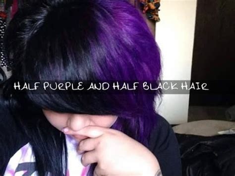 The purple turned out pink and faded very quickly, so over winter break i died the (i used splat for both the purple and blue). Half black half purple hair - YouTube