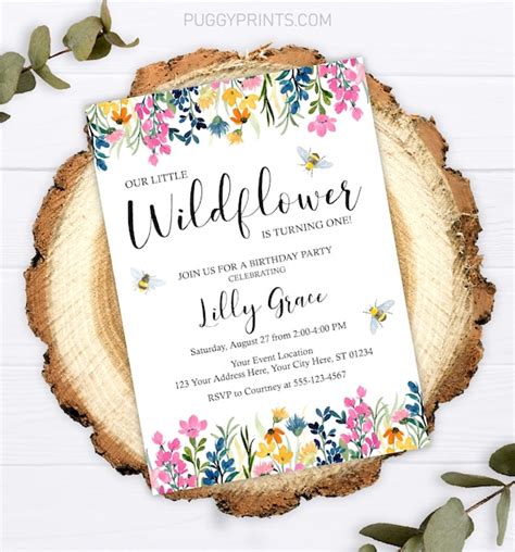 Wildflower Birthday Invitation Editable Wildflower Invitation Etsy