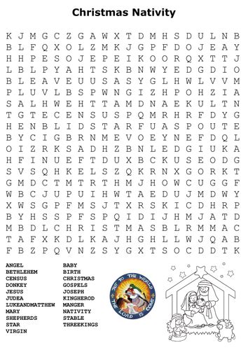 Christmas Nativity Word Search And Color Teaching Resources