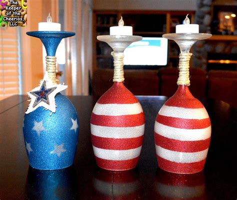 Patriotic Wine Glasses Candle Holders The Keeper Of The Cheerios