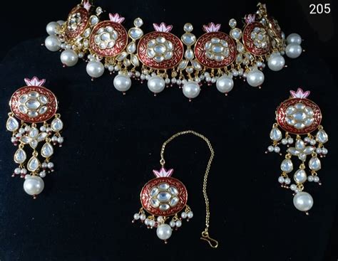 Pink Wedding Wear Bollywood Style Bridal Pearl Meenakari Necklace Set