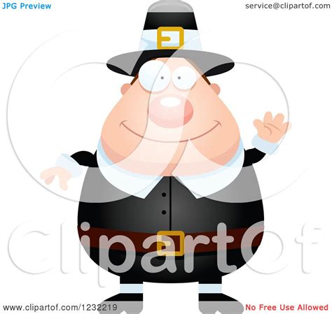 clipart of a friendly waving male thanksgiving pilgrim royalty free vector illustration by