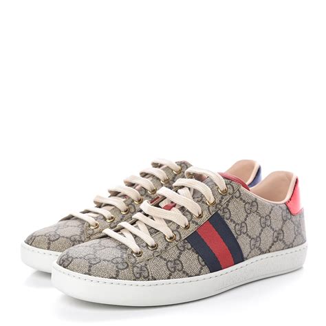 Beige/ebony gg supreme canvas, a material with low environmental impact with blue and red web. GUCCI GG Supreme Monogram Womens Ace Low-Top Sneaker 37.5 ...