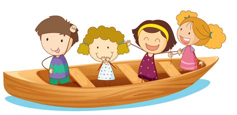Happy Kids Rowing Boat 367923 Vector Art At Vecteezy