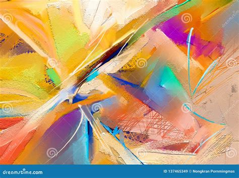 Abstract Colorful Oil Acrylic Painting On Canvas Texture Hand Drawn