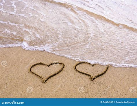 Symbols Of Two Hearts Drawn On Sand Stock Image Image Of Relish