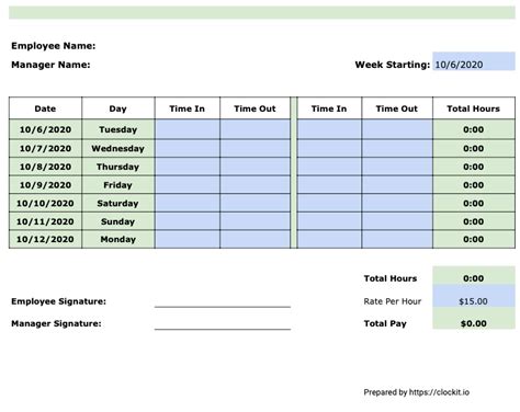 Monthly Timesheet Template For Excel And Google Sheets Fillable Form