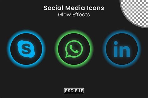 Premium Psd Social Media Icons Pack With Glow Effects