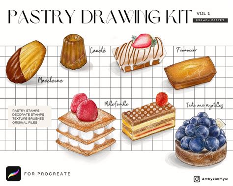 Procreate Dessert Drawing Kit Frenh Pastry Food Illustration Commercial