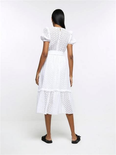 River Island Broderie Tea Dress White