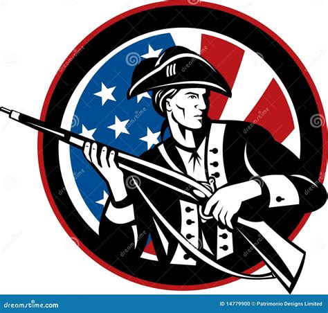 American Patriot Minuteman Rifle And Flag Vector Illustration