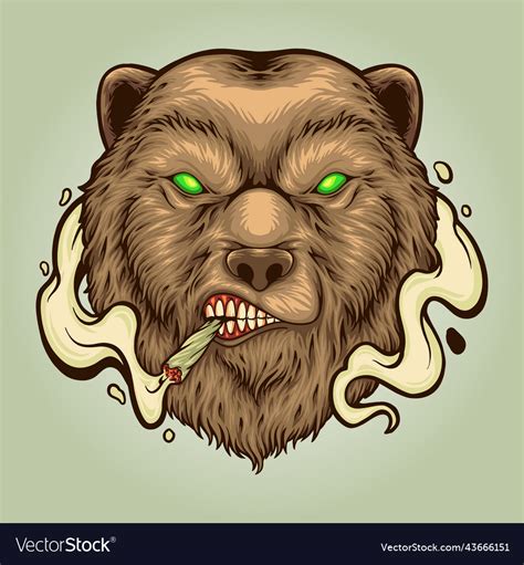 Angry Bear Head Smoking Weed Royalty Free Vector Image