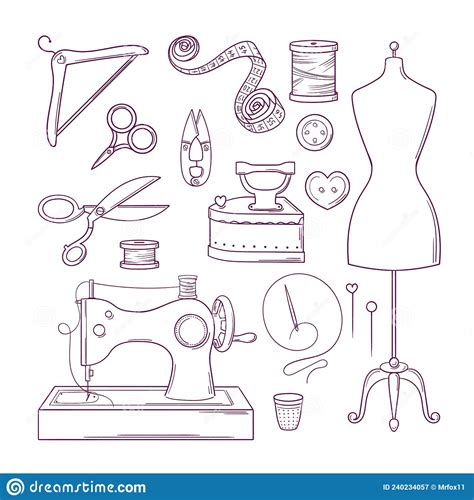 Hand Made Set Of Elements For Sewing In Doodle Style Stock Vector