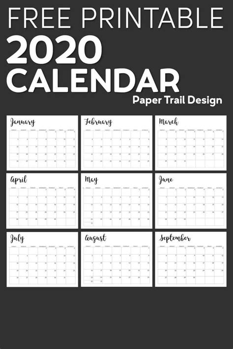 2020 Calendar Printable Free Template Paper Trail Design In 2020