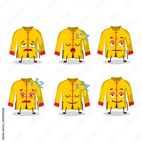 Cartoon Character Of Yellow Chinese Traditional Costume With Sleepy Expression Stock Vector