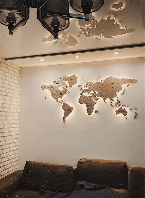 World Map Light Wood Wall Decor Large Travel Led Map Etsy Casa