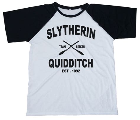Slytherin Quidditch T Shirt Raglan Jersey Black White Unisex