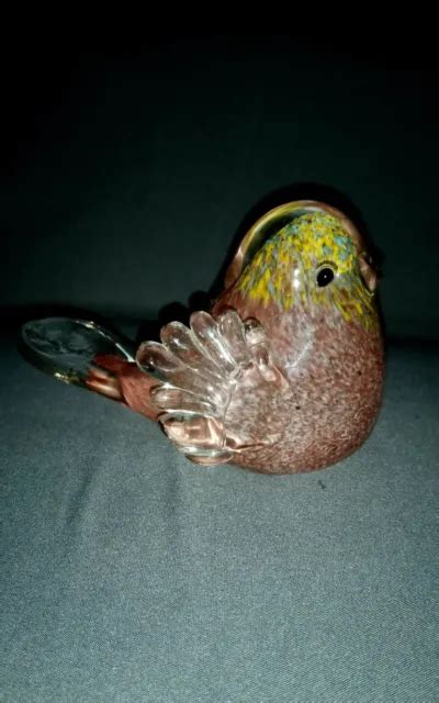 Vintage Hand Blown Studio Art Glass Bird Figurine Multicolor Glass
