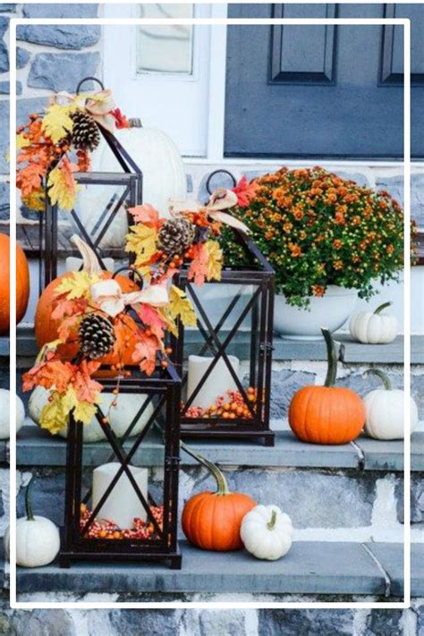 Outdoor Fall Decorating With Lanterns Pumpkins And Mums Fall Is The