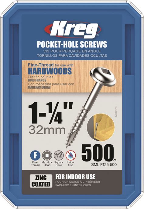 Kreg Pocket Screw 1 14 Coarse 500 Per Jar Zinc Workshop Supply