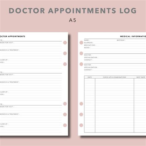 A5 Inserts Doctor Visits Tracker Printable Doctor Etsy