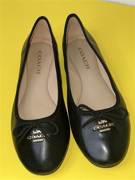 Coach Women Alina Flat Leather Ballet Shoes Black Siz Gem