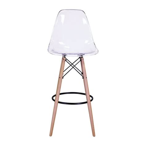 Eames Style Bar Stool Clear W Tall Wooden Base