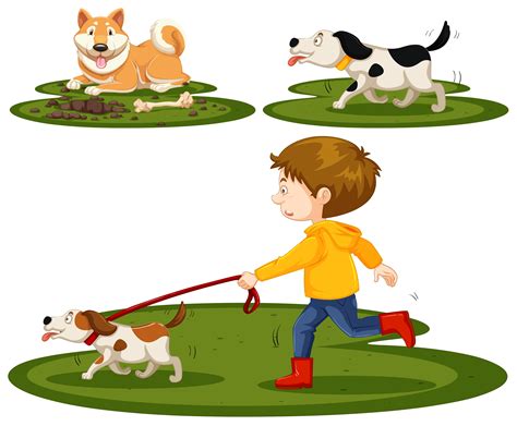 Set Of Boy And Dogs 302973 Vector Art At Vecteezy