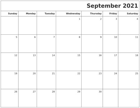 September 2021 Printable Blank Calendar