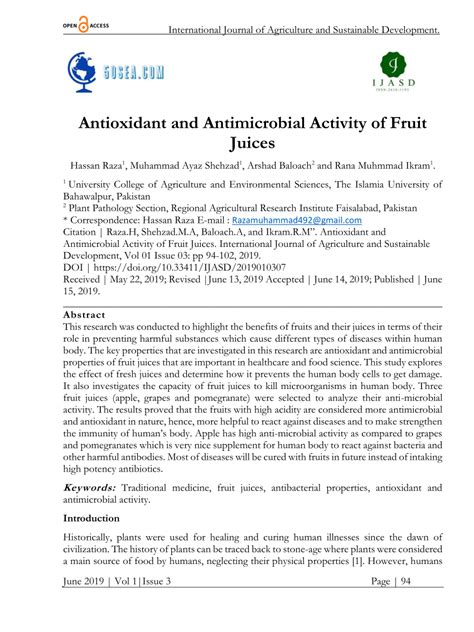 Pdf Antioxidant And Antimicrobial Activity Of Fruit Juices