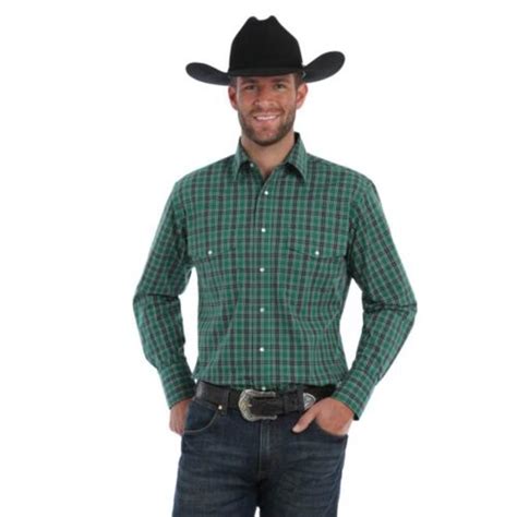 Wrangler Fashion Snap Mens Long Sleeve Western Plaid Shirt Mwr276g Green