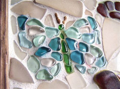 Image Detail For Flutter By Large Butterfly Sea Glass Mosaic Framed By Seashaped Sea Glass