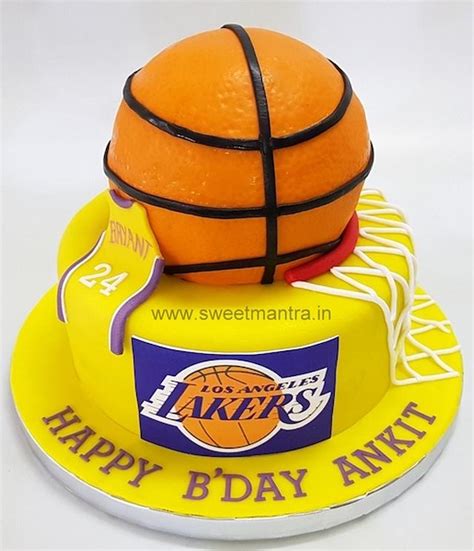 Basketball Shaped Customised Birthday Cake With Lakers Cakesdecor