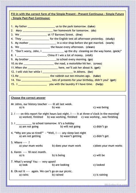 Grammar Tenses Worksheet